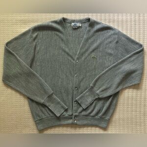 VTG Izod Lacoste Cardigan Sweater Mens Large Gray Button Up Logo Acrylic 80s